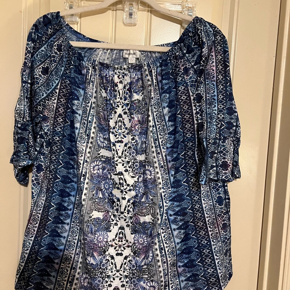 Avenue Blue Puff Sleeve Smocked Blouse